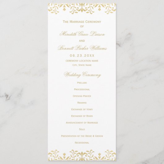 Elegant Gold  Glamor Wedding Programmakaart (Voorkant)