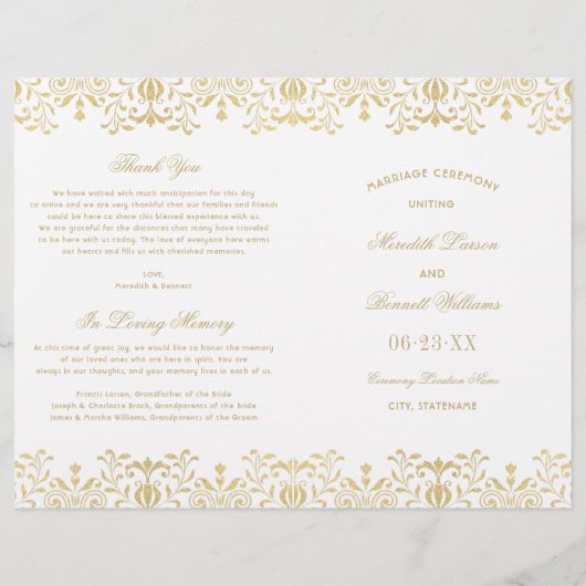 Elegant Gold  Glamor Wedding Programma's (Voorkant)