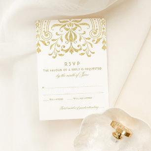 Elegant Gold  Glamor Wedding RSVP Kaartje