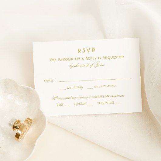 Elegant Gold  Glamor Wedding RSVP Kaartje