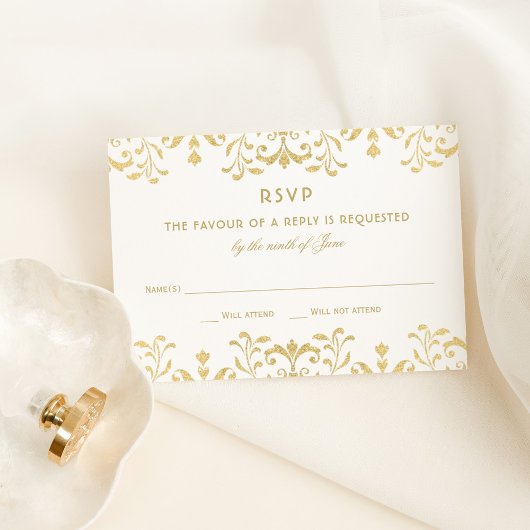 Elegant Gold  Glamor Wedding RSVP Kaartje