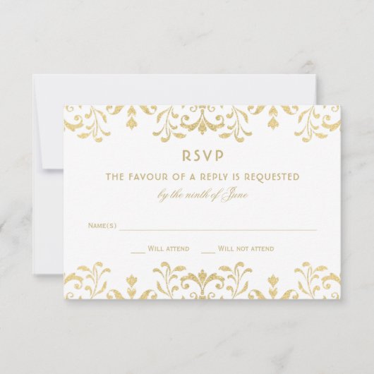 Elegant Gold  Glamor Wedding RSVP Kaartje (Voorkant)