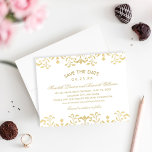 Elegant Gold  Glamor Wedding Save The Date<br><div class="desc">Elegante  geïnspireerde bruiloft opslaan de datum aankondigingen een champagne goudkleurige  decoratieve rand ontwerp dat een metallic glans geweven uiterlijk heeft. De Luxe Pearl Shimmer cardstock optie verbetert de metallic look van de gouden kleuren.</div>