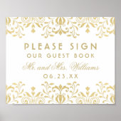 Elegant Gold  Glamour Wedding Guest Book Poster (Voorkant)