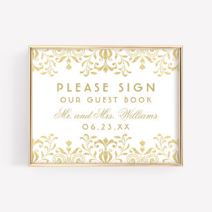 Elegant Gold  Glamour Wedding Guest Book Poster