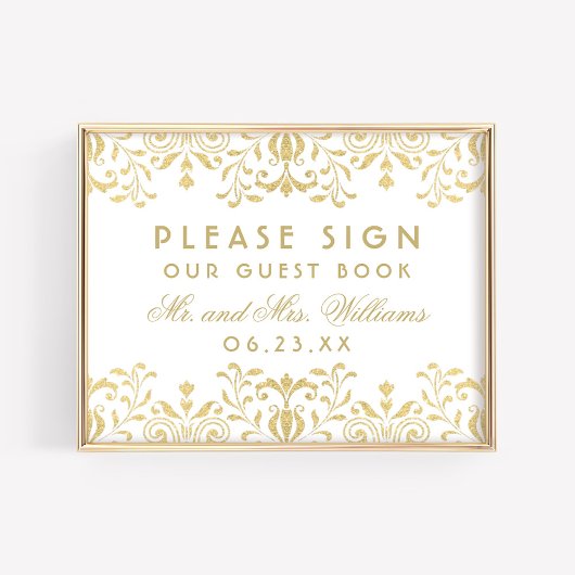 Elegant Gold  Glamour Wedding Guest Book Poster
