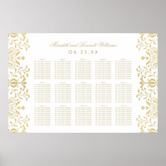Elegant Gold  Glamour Wedding Seating Seating Poster (Voorkant)