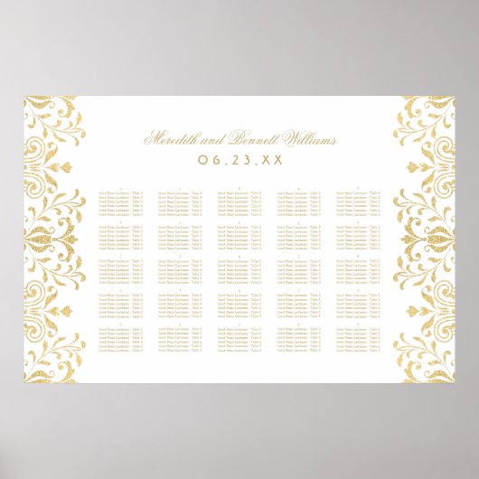 Elegant Gold Glamour Wedding Seating Seating Poster (Voorkant)