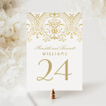 Elegant Gold  Glamour Wedding Table Number Kaart<br><div class="desc">Elegant  geïnspireerde tabelnummers zijn voorzien van een trouwmonogram en een  decoratief grensontwerp met een metalen gouden schimere vormgeving van de champagne. Tweezijdig ontwerp. Pas elke tabelnummerkaart aan en voeg deze afzonderlijk toe aan uw winkelwagentje.</div>