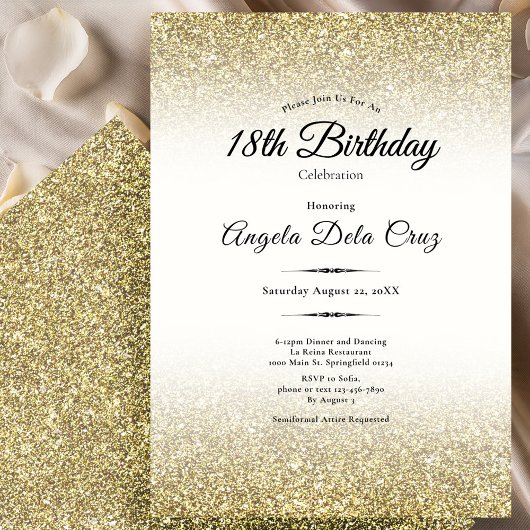 Elegant Gold Glitter 18th Birthday Debut Kaart