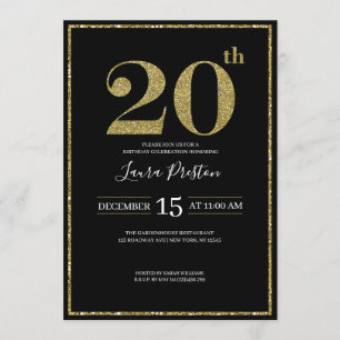 Elegant Gold Glitter 20th Birthday Kaart