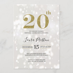 Elegant Gold Glitter 20th Birthday Kaart