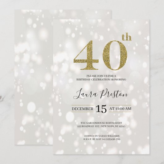 Elegant Gold Glitter 40e verjaardag Kaart (Voorkant / Achterkant)