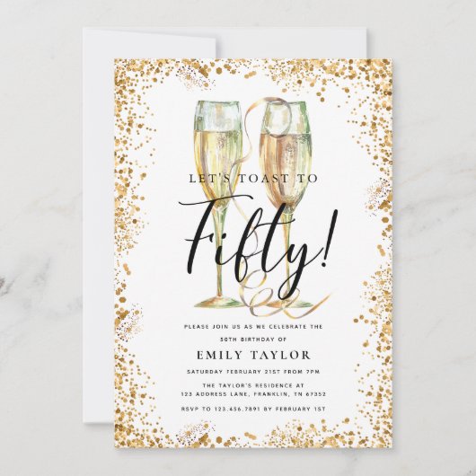 Elegant Gold Glitter 50th Birthday Party Kaart (Voorkant)