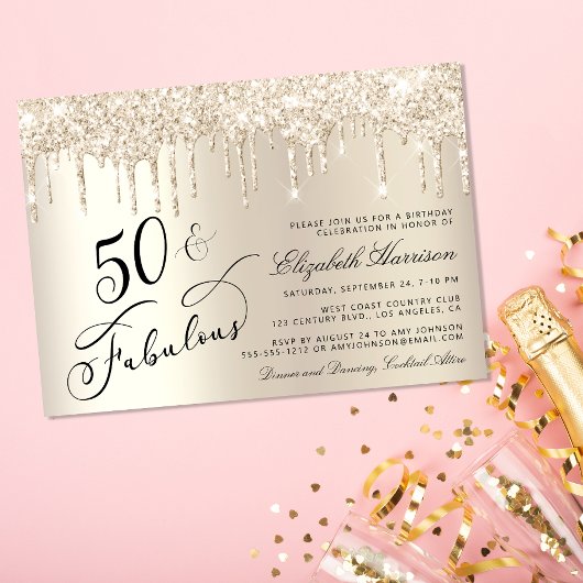 Elegant Gold Glitter 50th Birthday Party Kaart