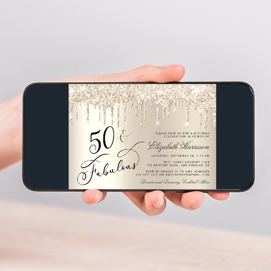 Elegant Gold Glitter 50th Birthday Party Kaart