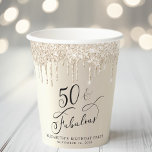 Elegant Gold Glitter 50th Birthday Party Papieren Bekers<br><div class="desc">Chique gepersonaliseerde 50e verjaardag partij papier bekers met "50 & Fabulous" in een kalligrafie script tegen een champagne gouden achtergrond met gouden faux glitter druppels.</div>