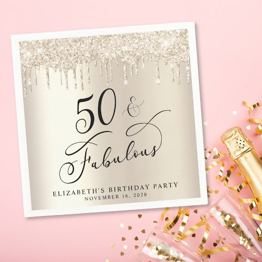 Elegant Gold Glitter 50th Birthday Party Servet