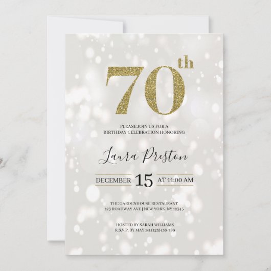 Elegant Gold Glitter 70th Birthday Kaart (Voorkant)