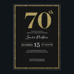 Elegant Gold Glitter 70th Birthday Kaart<br><div class="desc">Moderne en elegante vormgeving is gedrukt op Elegant Gold Glitter 70th Birthday Invitation,  die kan worden aangepast met jouw tekst. Klik op de knop "Aanpassen" en gebruik onze ontwerptool om deze sjabloon te wijzigen. Bekijk de grafische kunstontwerpopslag voor andere producten die bij dit ontwerp passen!</div>