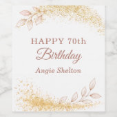 Elegant Gold Glitter 70th Birthday Wijn Etiket (Enkel label)