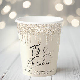 Elegant Gold Glitter 75e verjaardag Papieren Bekers