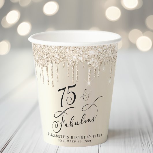 Elegant Gold Glitter 75e verjaardag Papieren Bekers