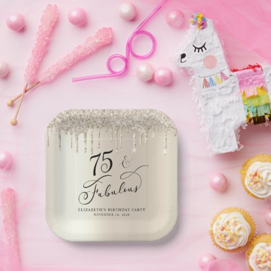 Elegant Gold Glitter 75e verjaardag Papieren Bordje (Feest)