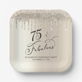 Elegant Gold Glitter 75e verjaardag Papieren Bordje