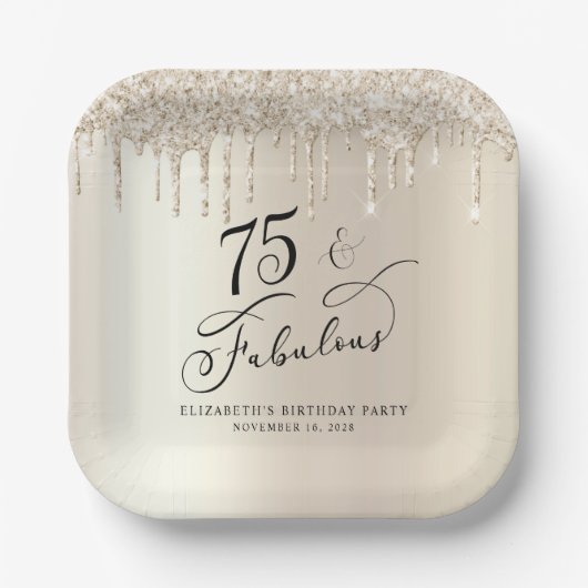 Elegant Gold Glitter 75e verjaardag Papieren Bordje (Voorkant)