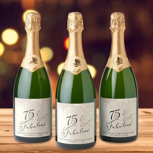 Elegant Gold Glitter 75e verjaardag Sparkling Wijnetiket