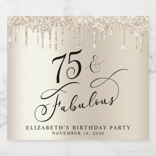 Elegant Gold Glitter 75e verjaardag Sparkling Wijnetiket (Enkel label)