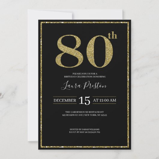 Elegant Gold Glitter 80th Birthday Kaart (Voorkant)