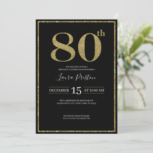 Elegant Gold Glitter 80th Birthday Kaart (Staand voorkant)