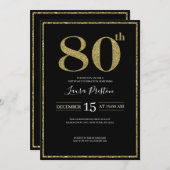 Elegant Gold Glitter 80th Birthday Kaart (Voorkant / Achterkant)