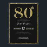 Elegant Gold Glitter 80th Birthday Kaart<br><div class="desc">Moderne en elegante vormgeving is gedrukt op Elegant Gold Glitter 80th Birthday Invitation,  die kan worden aangepast met jouw tekst. Klik op de knop "Aanpassen" en gebruik onze ontwerptool om deze sjabloon te wijzigen. Bekijk de grafische kunstontwerpopslag voor andere producten die bij dit ontwerp passen!</div>