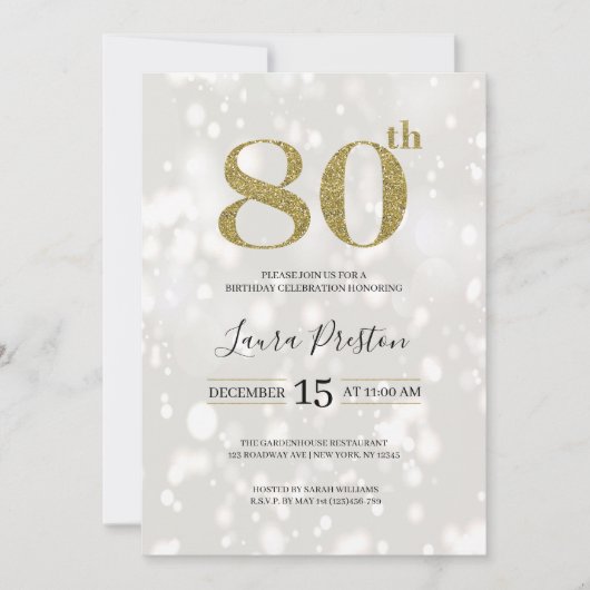 Elegant Gold Glitter 80th Birthday Kaart (Voorkant)