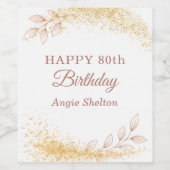 Elegant Gold Glitter 80th Birthday Wijn Etiket (Enkel label)