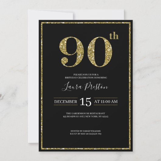 Elegant Gold Glitter 90th Birthday Kaart (Voorkant)