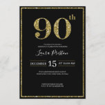 Elegant Gold Glitter 90th Birthday Kaart<br><div class="desc">Moderne en elegante vormgeving met de opdruk Elegant Gold Glitter 90th Birthday Invitation,  op maat van jouw tekst. Klik op de knop "Aanpassen" en gebruik onze ontwerptool om deze sjabloon te wijzigen. Bekijk de grafische kunstontwerpopslag voor andere producten die bij dit ontwerp passen!</div>