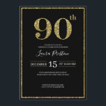 Elegant Gold Glitter 90th Birthday Kaart<br><div class="desc">Moderne en elegante vormgeving met de opdruk Elegant Gold Glitter 90th Birthday Invitation,  op maat van jouw tekst. Klik op de knop "Aanpassen" en gebruik onze ontwerptool om deze sjabloon te wijzigen. Bekijk de grafische kunstontwerpopslag voor andere producten die bij dit ontwerp passen!</div>