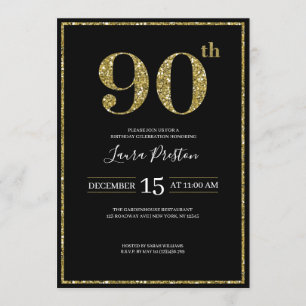 Elegant Gold Glitter 90th Birthday Kaart