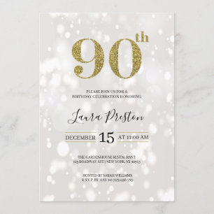 Elegant Gold Glitter 90th Birthday Kaart