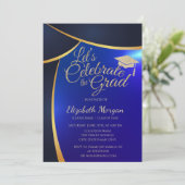 Elegant Gold Glitter Afstudeerder Pet, blauw Afstu Kaart (Staand voorkant)
