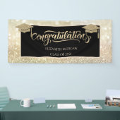 Elegant Gold Glitter Afstudeerder Pet Bokeh Spandoek (Beurs)