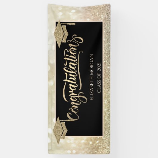 Elegant Gold Glitter Afstudeerder Pet Bokeh Spandoek (Verticaal)