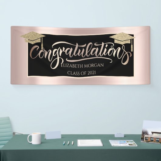 Elegant Gold Glitter Afstudeerder Pet Roos Gold Spandoek (Beurs)