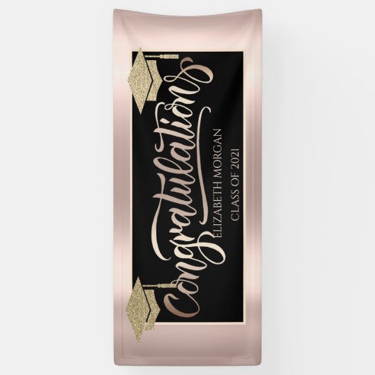 Elegant Gold Glitter Afstudeerder Pet Roos Gold Spandoek (Verticaal)