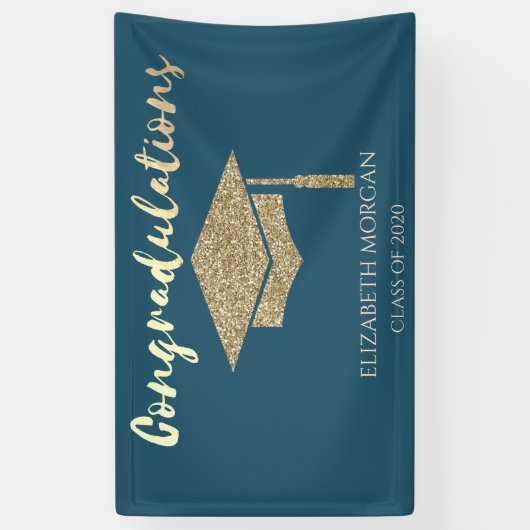 Elegant Gold Glitter Afstuderen Pet, Afstuderen Spandoek (Verticaal)