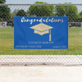 Elegant Gold Glitter Afstuderen Pet, blauw Afstude Spandoek (Insitu)